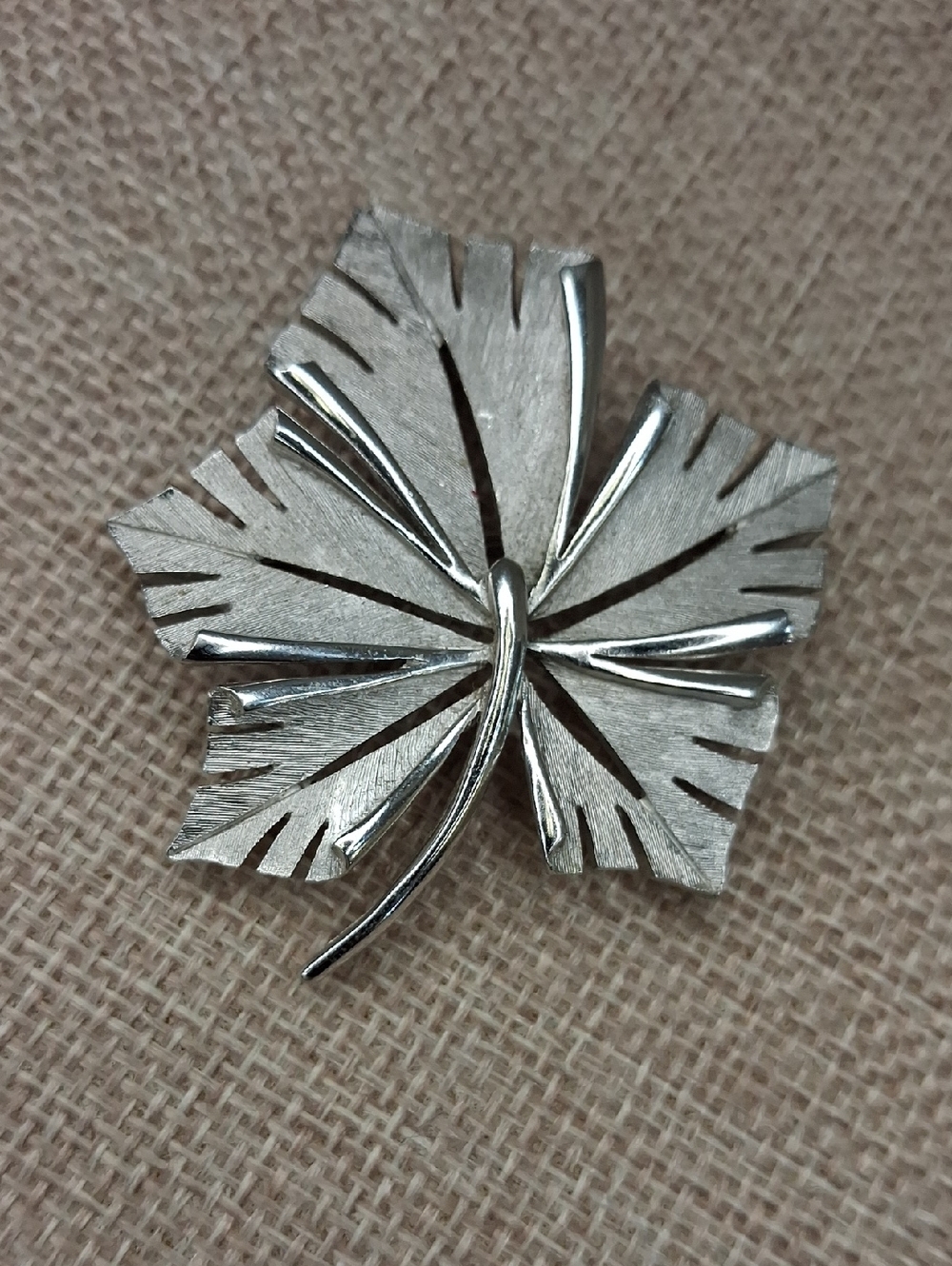 Silver Tone Leaf Brooch Large Statement Textured Pin One Size